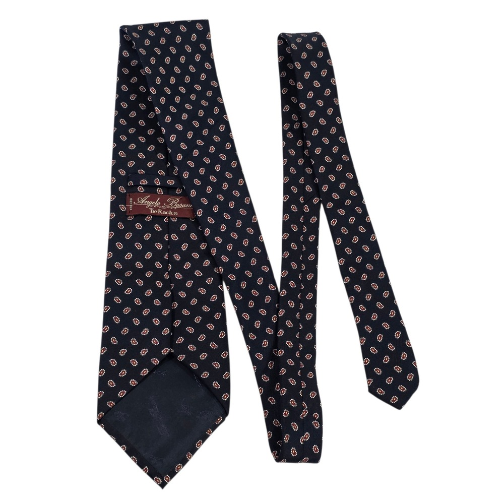 Angelo Bosani Mens Necktie Navy‎ Blue Paisley 100% Silk Woven Work Formal Preppy